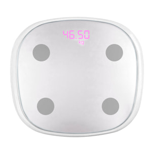 Báscula inteligente Bluetooth con termómetro. Aplicación con análisis corporal. Batería recargable.