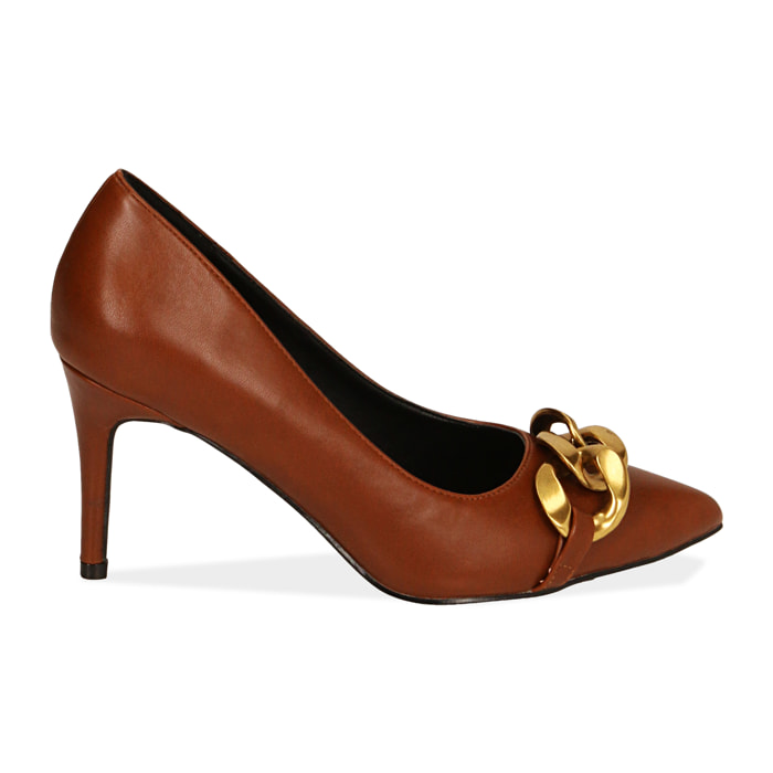 Zapato de tacón coñac, tacón 8 cm.
