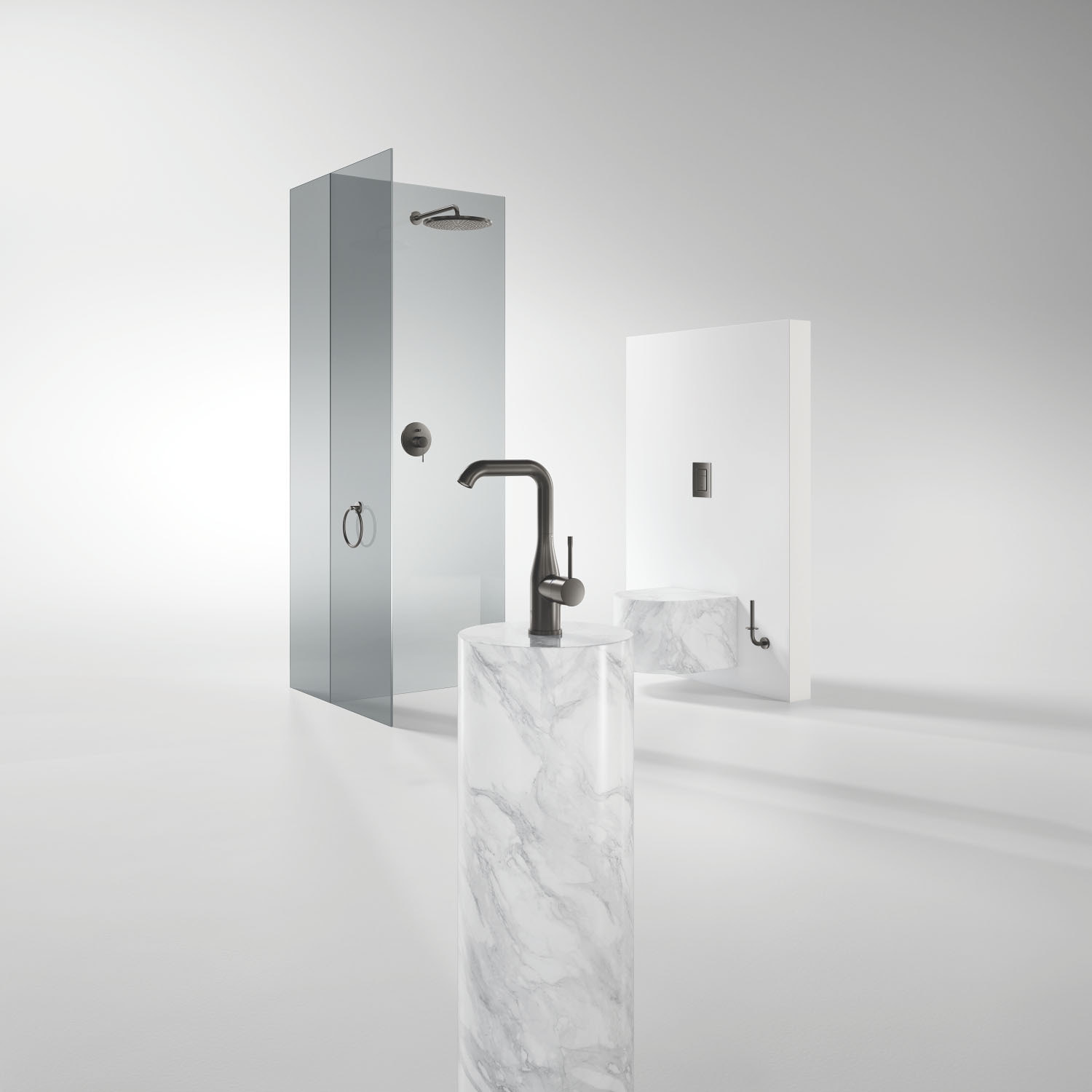 Ensemble douche de tête et bras 380 mm, 1 jet - Hard Graphite brossé
