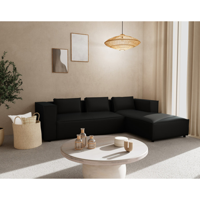 Stella - canapé d'angle droit 4 places en simili - Noir