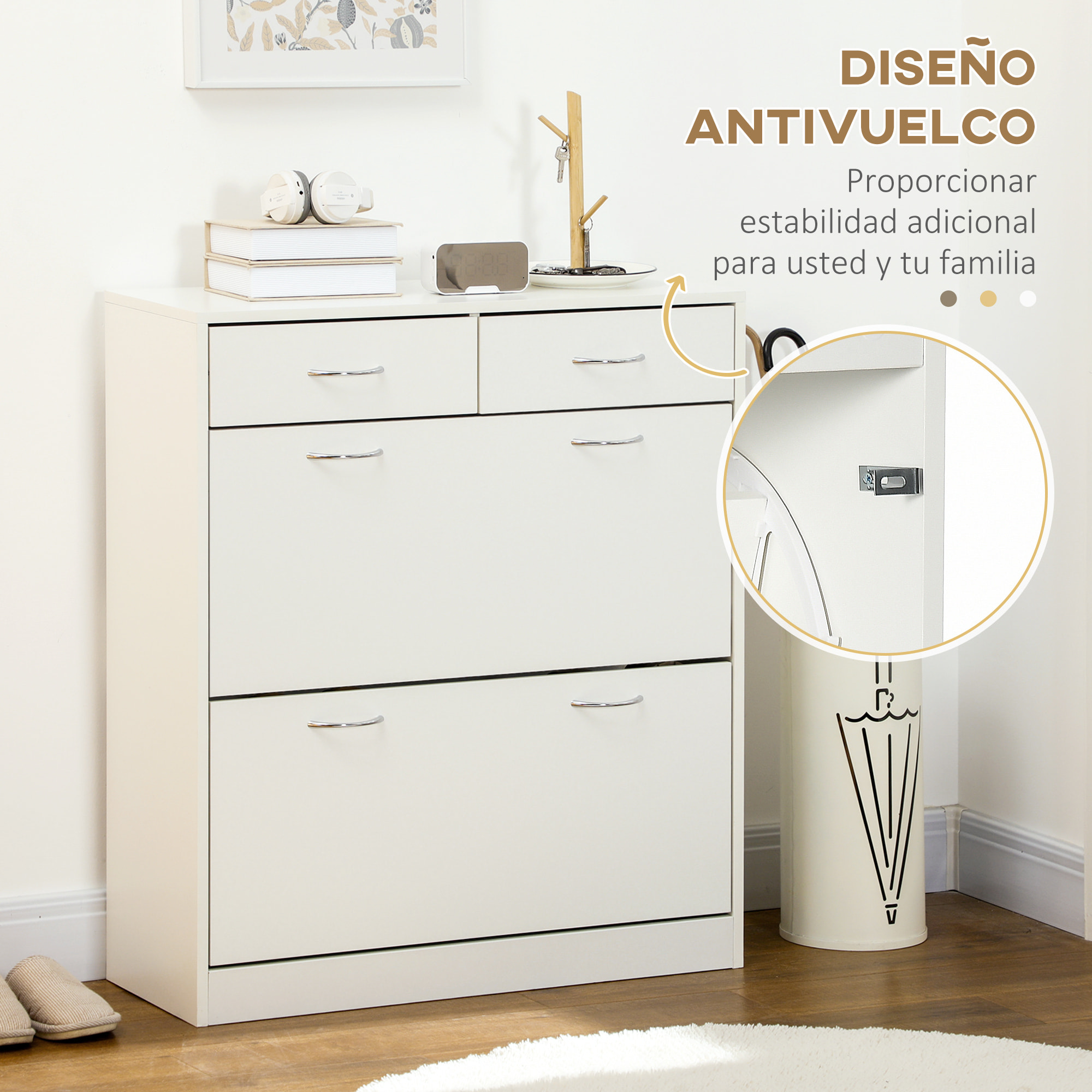 Mueble Zapatero Estrecho Zapatero Entrada Recibidor con 2 Cajones Abatibles y 2 Cajones Extraíbles para 12 Pares de Zapatos para Pasillo 80x30x91,5 cm Blanco