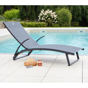 Lot de 2 transats de jardin en aluminium - gris anthracite - POLENCA