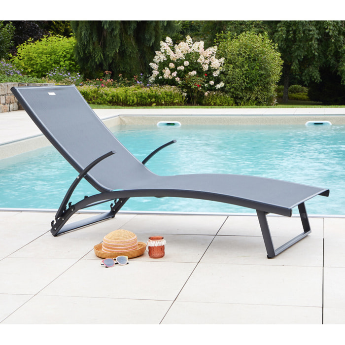 Lot de 2 transats de jardin en aluminium - gris anthracite - POLENCA