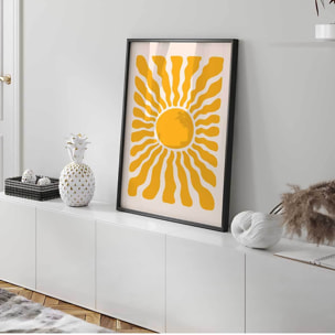 Affiche encadrée soleil abstrait rétro Affiche + cadre en métal - Noir