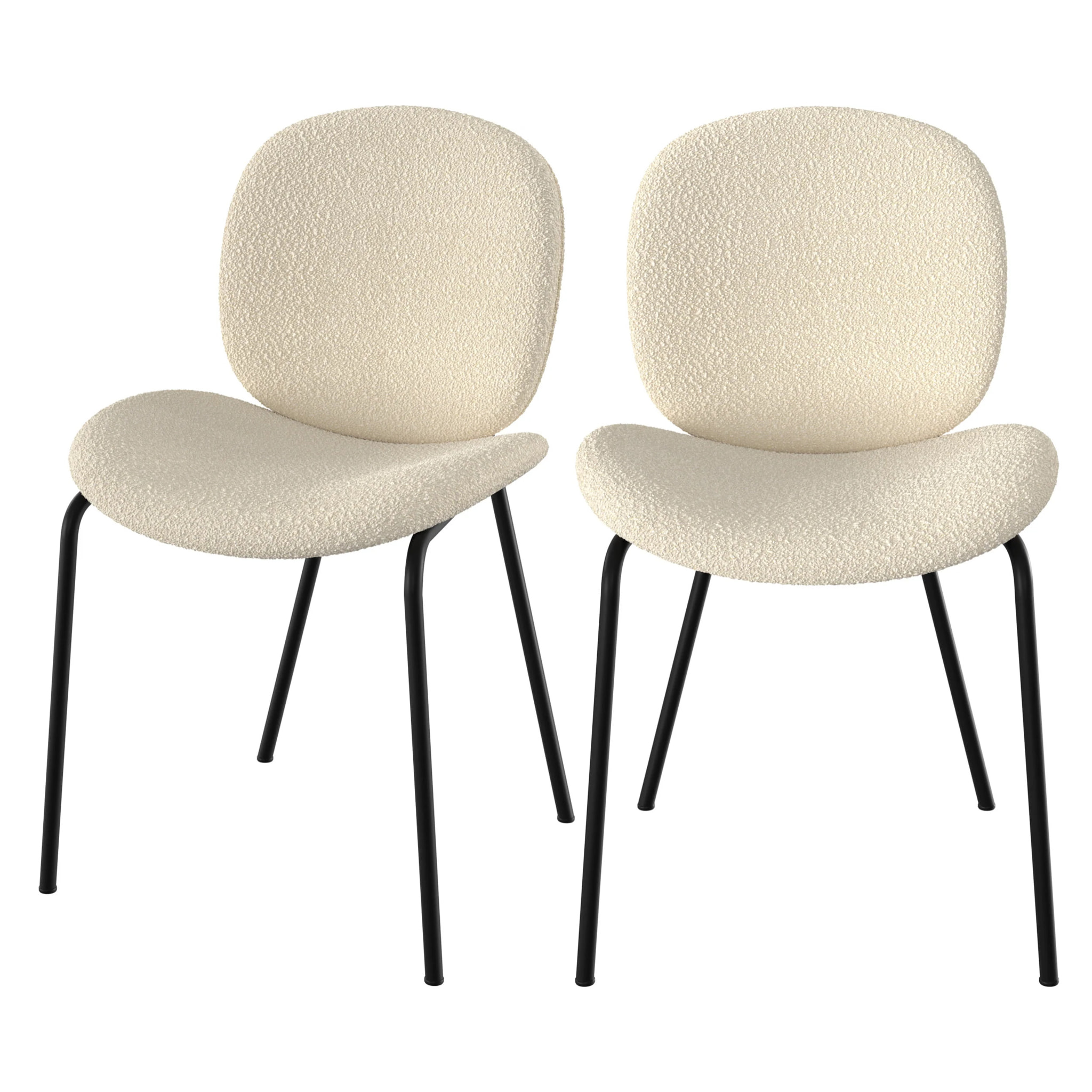 Lot de 2 chaises en tissu bouclé beige et pieds en métal noir - Iris