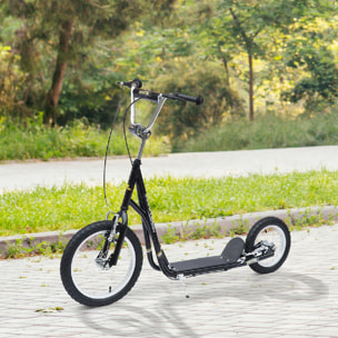 Trottinette patinette pour enfants à partir de 5 ans grands pneus guidon réglable poignée frein et béquille acier noir