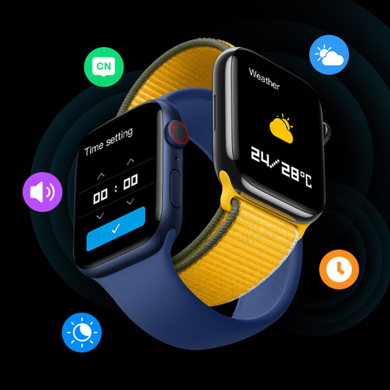 Smartwatch T900 Pro 7 con corona multifunzione, cardiofrequenzimetro e misuratore di pressione. Varie modalità sportive, notifiche delle app.