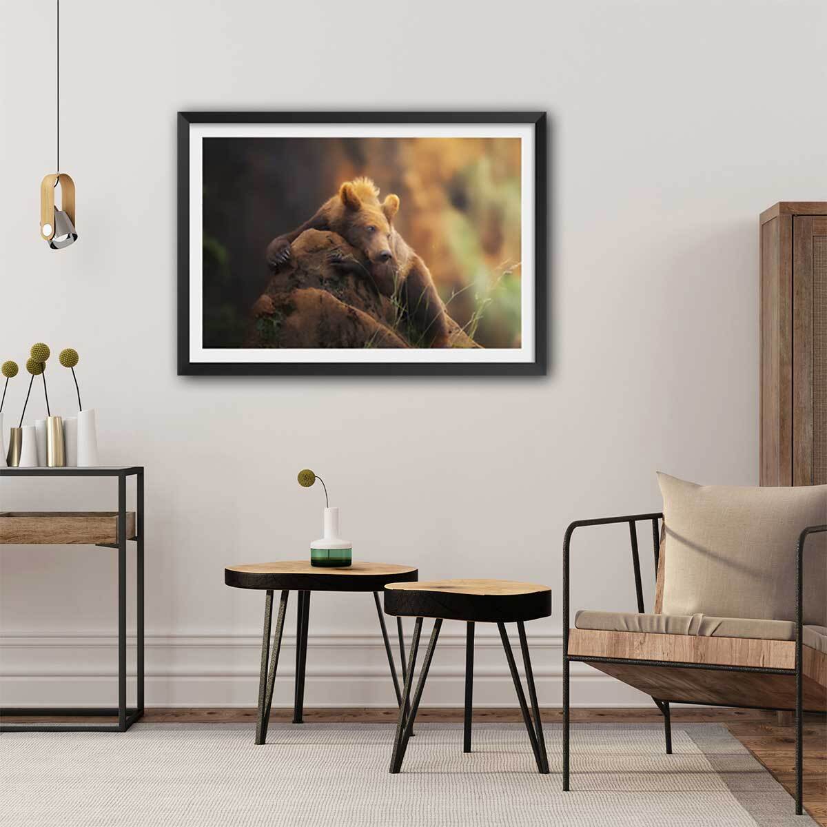 Affiche portrait d'ours Affiche + cadre en bois - Noir