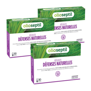 OLIOSEPTIL - Défenses Naturelles - Association de 6 Huiles Essentielles Pures et Chémotypées en Gélules Végétales L-Vcaps® - Dès 15 Ans - Aide à soutenir les défenses naturelles - Lot de 3 produits