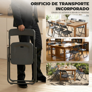 Juego de 6 Sillas Plegables de Plástico, Estructura de Acero, Sillas de Comedor con Respaldo Curvo, Asiento Cóncavo, para Espacios Pequeños, Salón, Oficina, Cocina, Negro