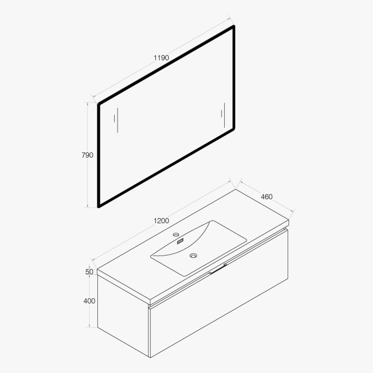 Ensemble de salle bain 120 cm gris Aquaterra