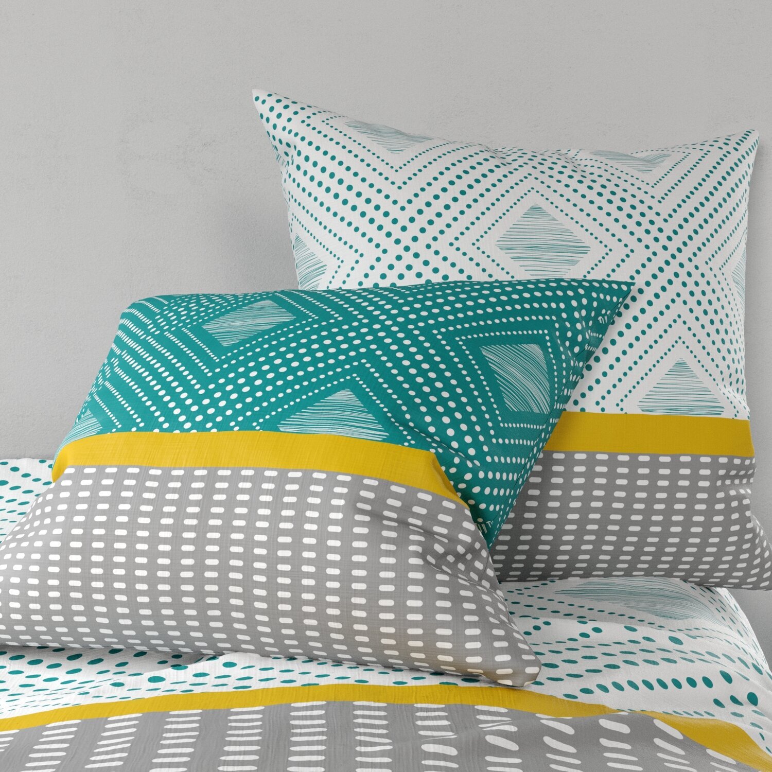 Parure housse de couette imprimé 100% coton - aurah - turquoise
