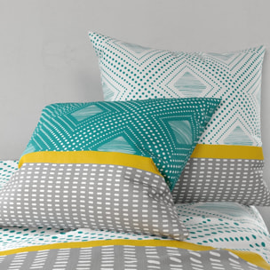 Parure housse de couette imprimé 100% coton - aurah - turquoise