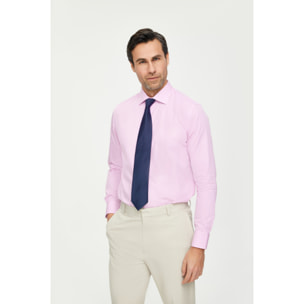 Camicia Uomo 1 Bottone Francese Slim Cotone Riga Stretta Rosa Fucsia/Bianco