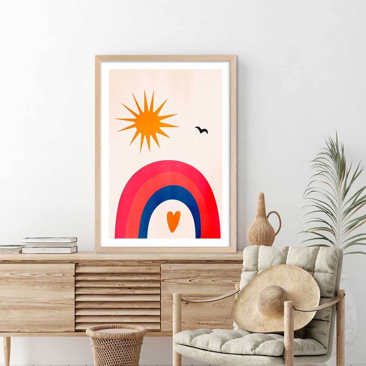 Affiche ""Belle journée!"" Affiche + cadre en bois - Chêne