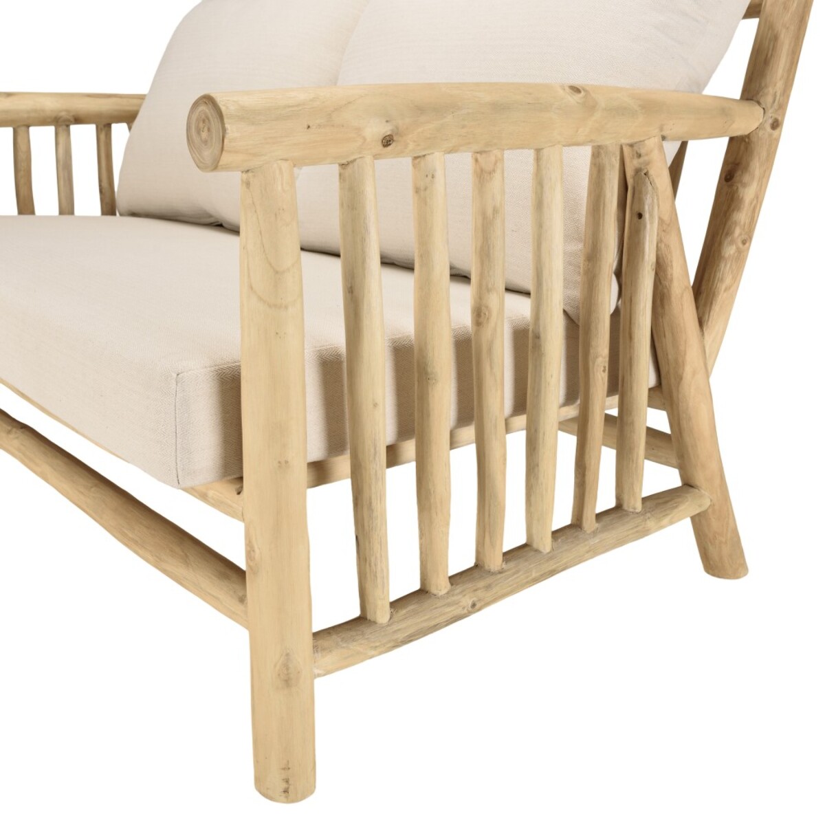 WILL - Canapé BORNEO 2p. en branches de teck naturel coussins blancs