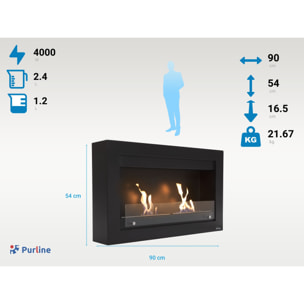 Large cheminée à l'éthanol en acier noir et double flamme