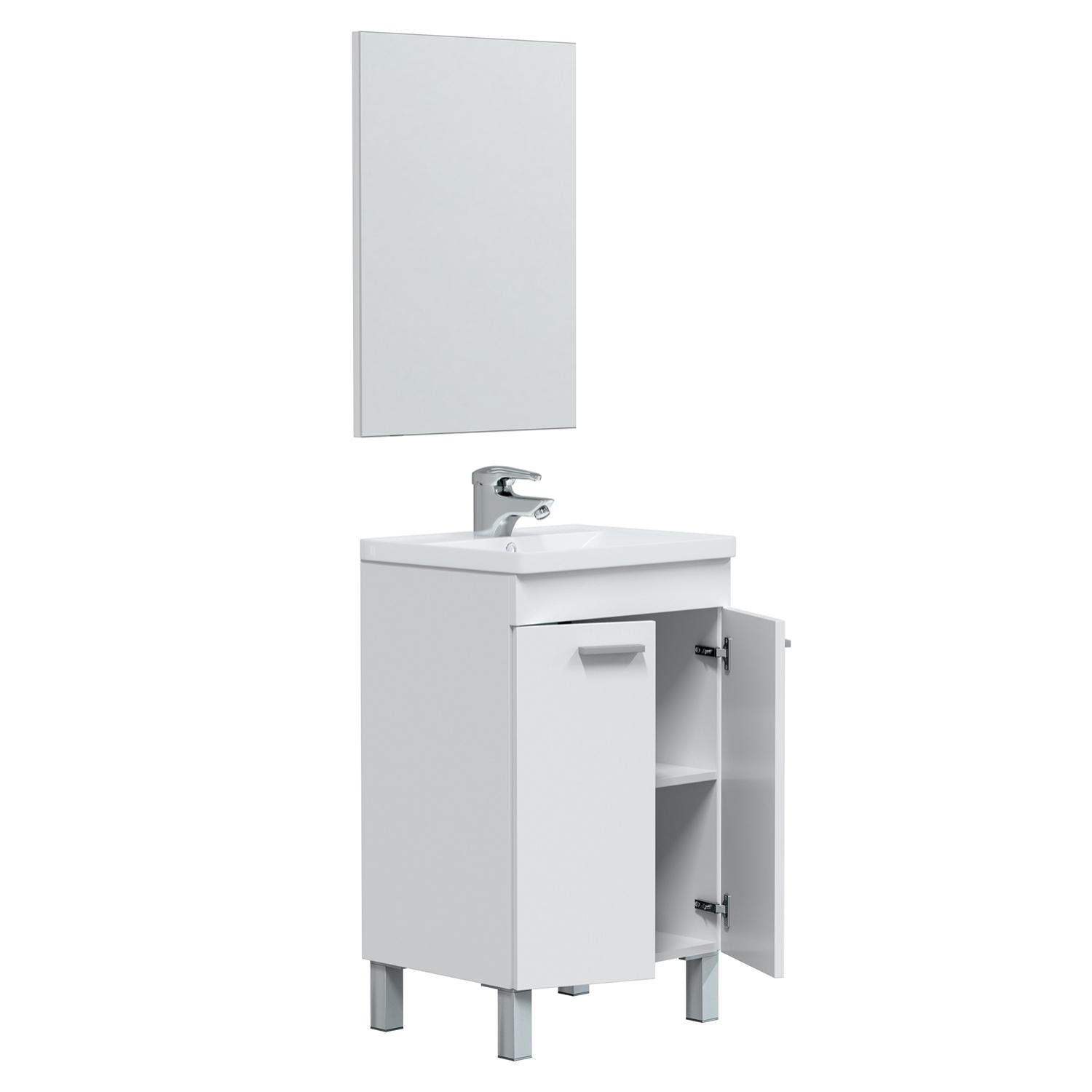 Mueble baño levis 2p 50cm color blanco brillo con espejo, sin lavabo