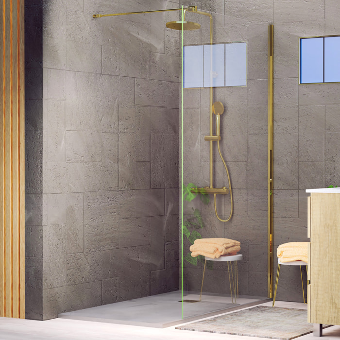 Mampara de Ducha | Panel Fijo | 120 X 195 cm | Perfil Dorado | Cristal Templado con Espesor de 8mm| Tratamiento Antical | Alday