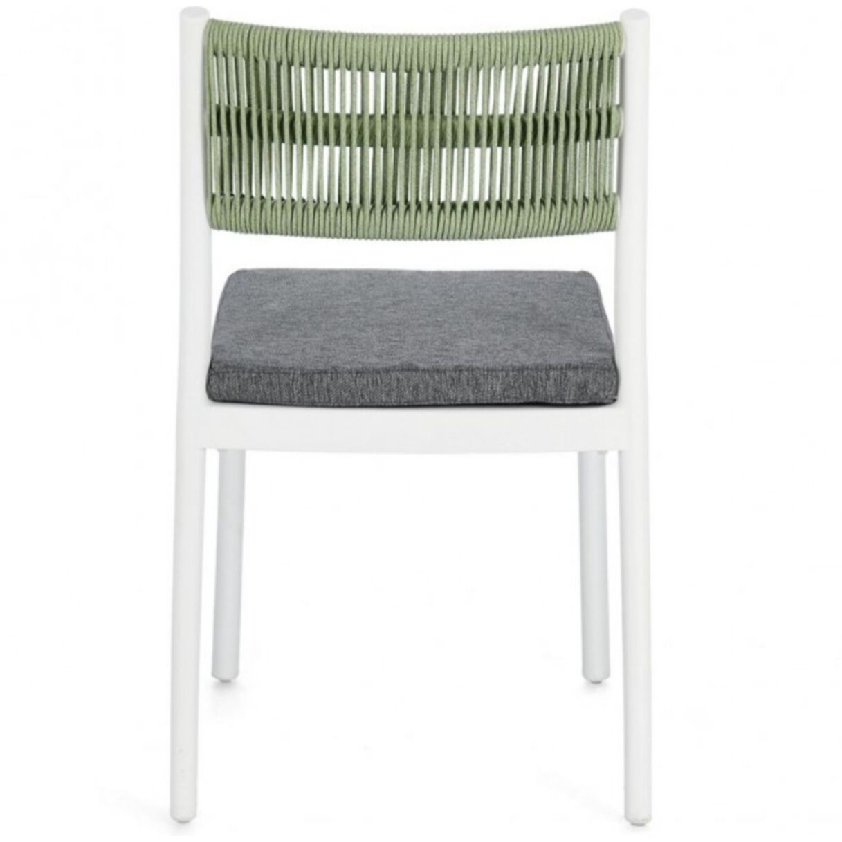 Set di 4 sedie ALVIN in polipropilene bianco e corda intrecciata verde, impilabili