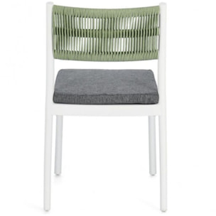 Set di 4 sedie ALVIN in polipropilene bianco e corda intrecciata verde, impilabili