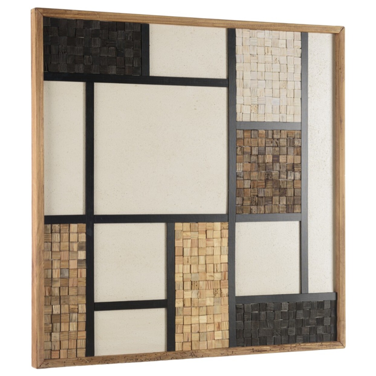 SANDY - Décoration murale 82x82cm mosaïque tricolore bois Pin recyclé