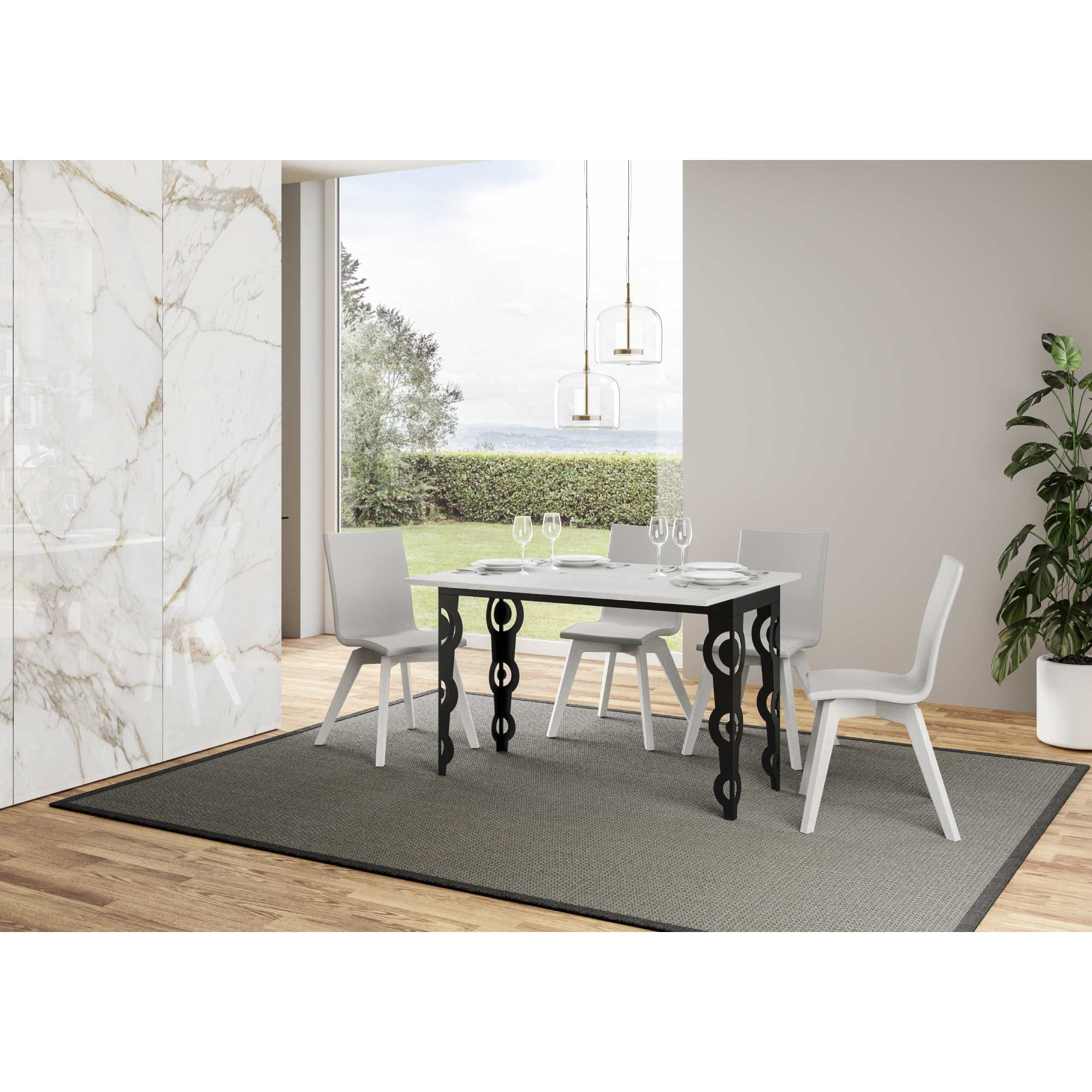 Tavolo apribile 120x45/90 cm Karamay Double Bianco Frassino telaio Antracite