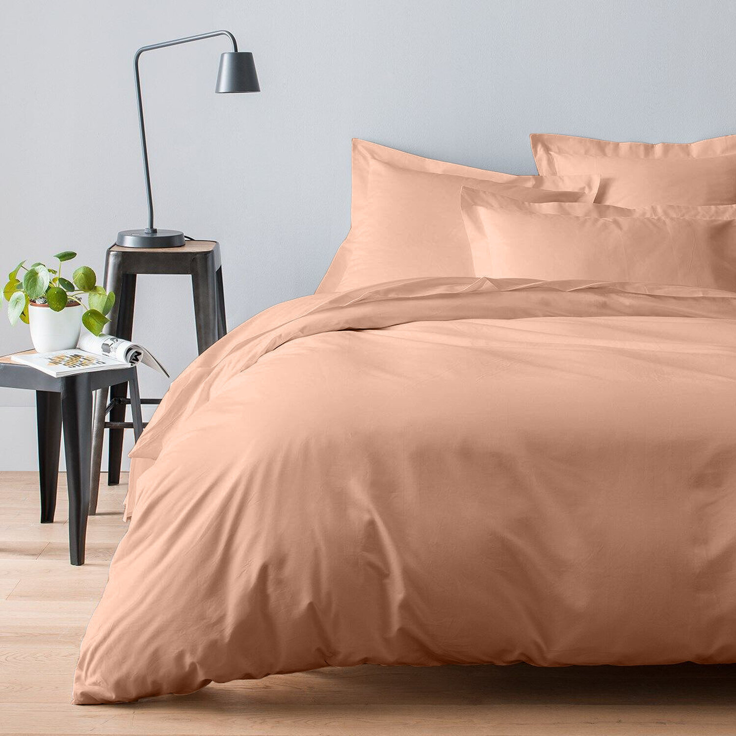 Housse de couette 100% satin de coton lavé 105 fils rose nude