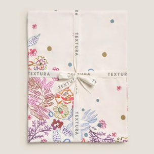 Mantel redondo antimanchas flores y hojas Nicurout color rosa