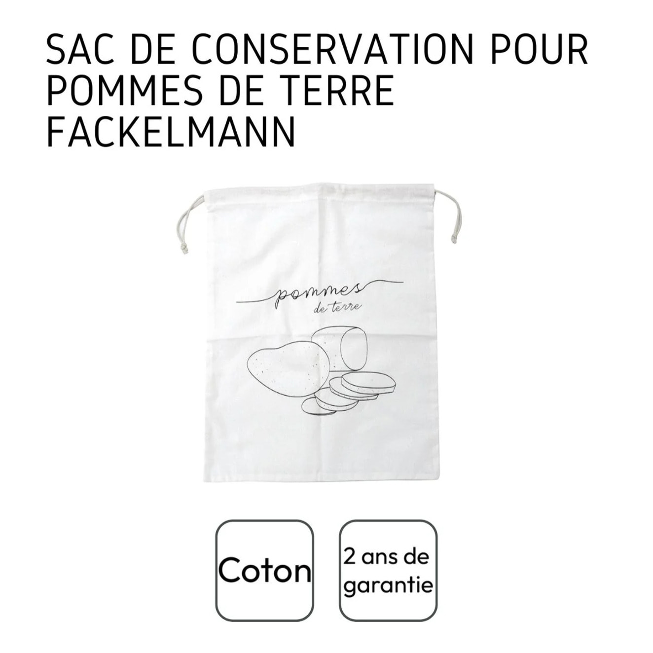 Sac de conservation pour pommes de terre en coton Fackelmann Nature