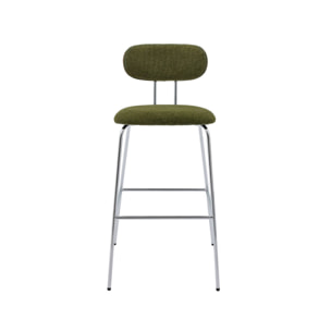 2 tabourets de bar décor bois courbé teinté noyer et tissu déperlant kaki. pieds métal chromé - L 44 x P 51 x H 103cm - Erin