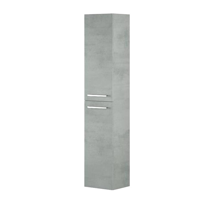 Colonna bagno Alexandria, Mobile a colonna per bagno a 2 ante, Armadio pensile sospeso con 2 ripiani, cm 30x25h150, Grigio cemento