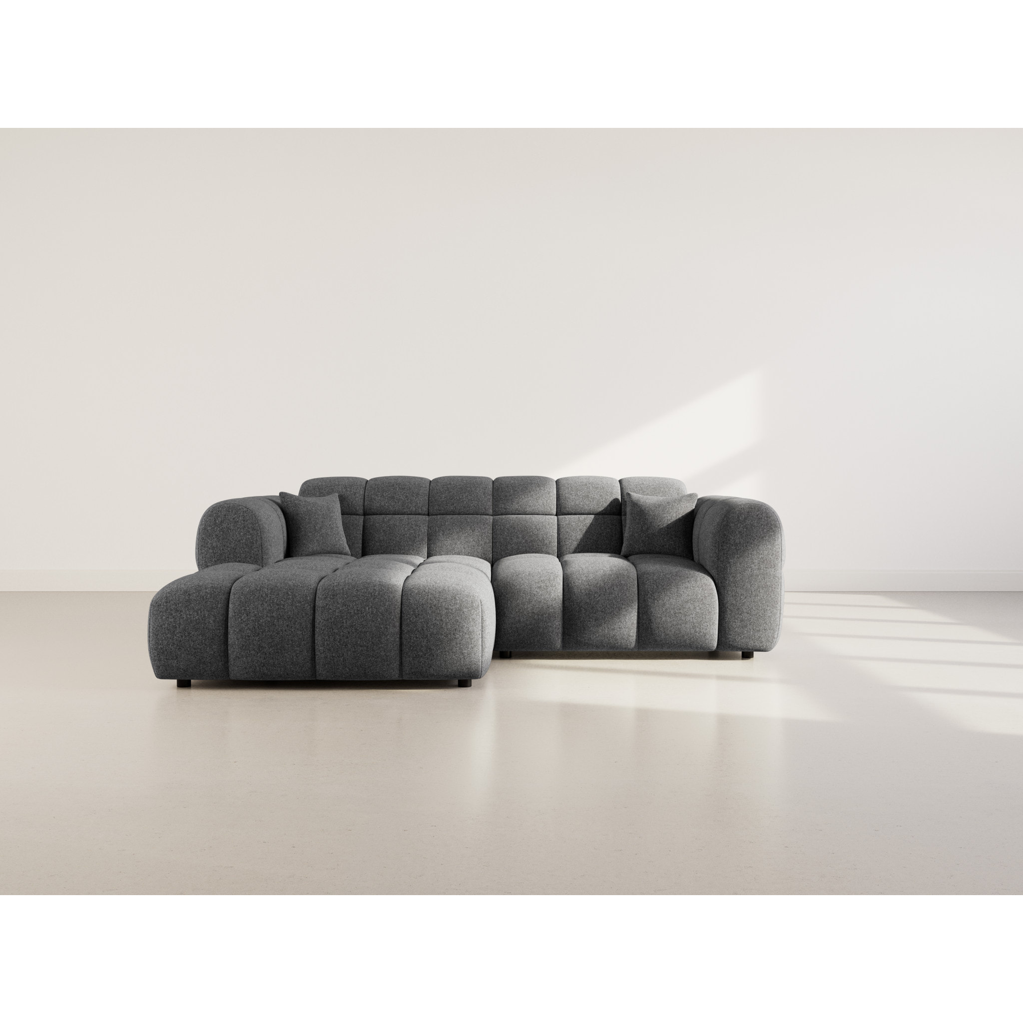 Mini Ray - Canapé d'angle gauche 4 places en tissu texturé - Gris Anthracite