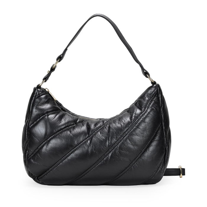 Bolso de hombro media luna negro con cosido acolchado