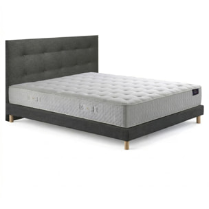 Ensemble matelas ressorts ensachés SÉLÉNÉ 2, accueil latex, H26 cm, sommier et tête de lit gris foncé