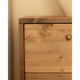 Mesita de noche de madera maciza con dos cajónes en tono roble oscuro de 51x38cm Alto: 50.5 Largo: 37.5 Ancho: 36