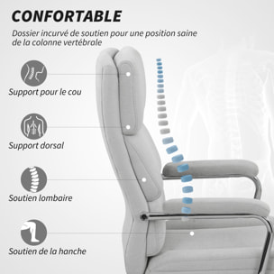 Fauteuil de bureau manager design accoudoirs rembourrés acier chromé tissu toucher lin gris clair