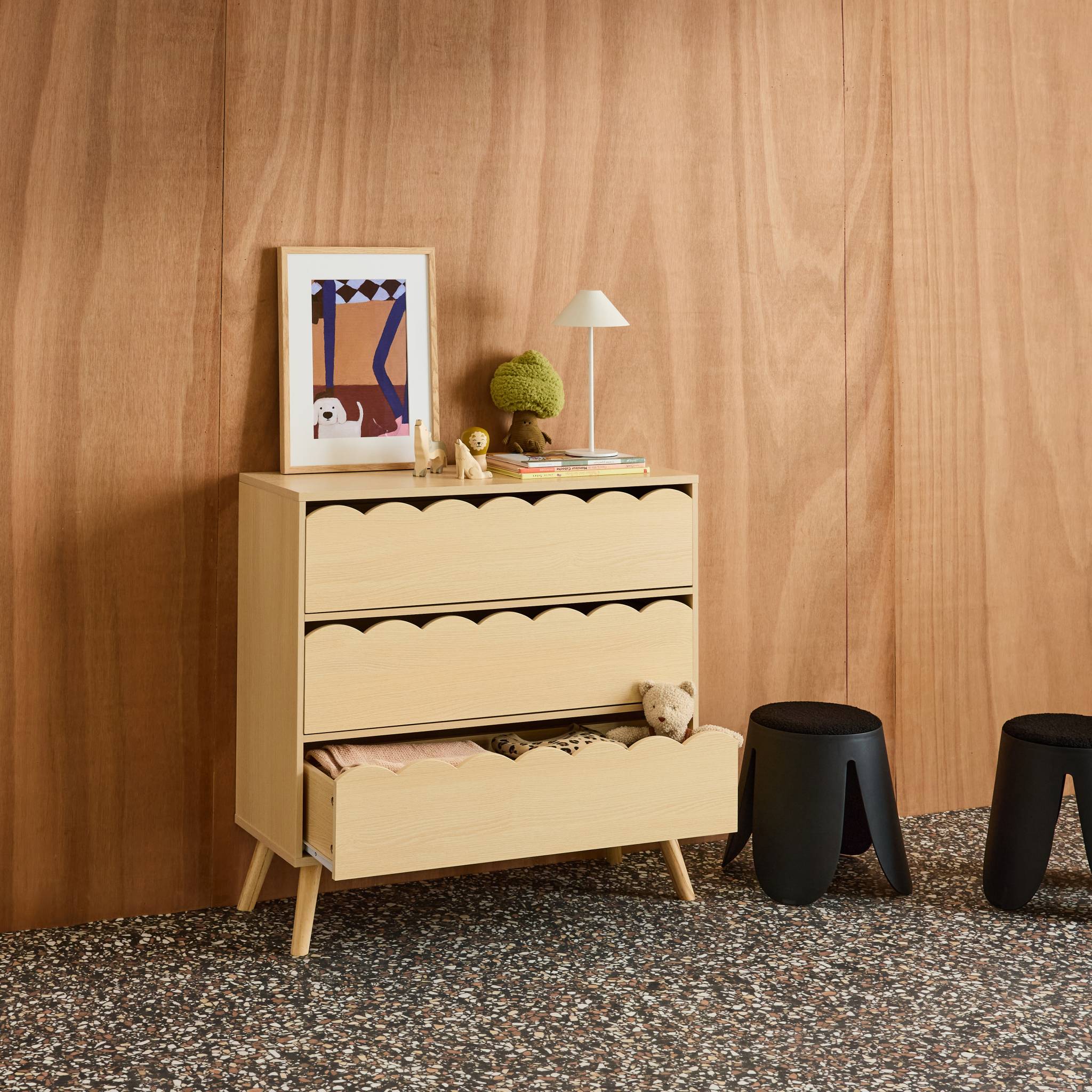 Commode enfant décor bois 3 tiroirs AZUR