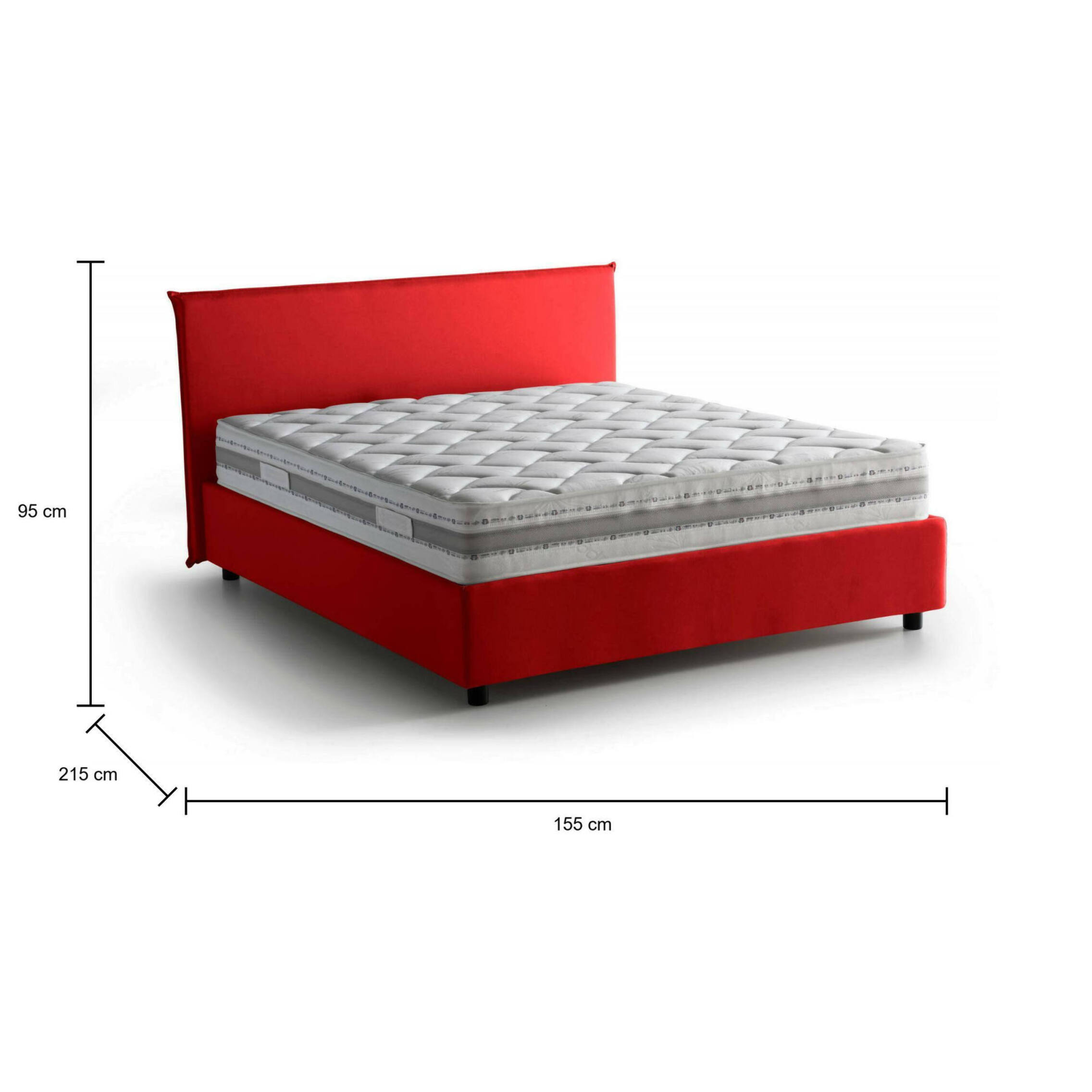 Letto matrimoniale Bernadette, Letto contenitore con rivestimento in tessuto, 100% Made in Italy, Apertura frontale, con materasso Cm 140x200 incluso, Rosso