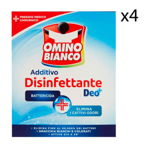 4x Omino Bianco Additivo Disinfettante in Polvere con Tecnologia DEO+ Presidio Medico Chirurgico - 4 Confezioni da 450g