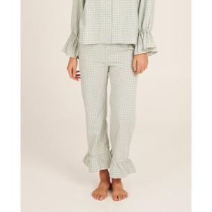 Pantalón de pijama de mujer vichy con volante en los tobillos