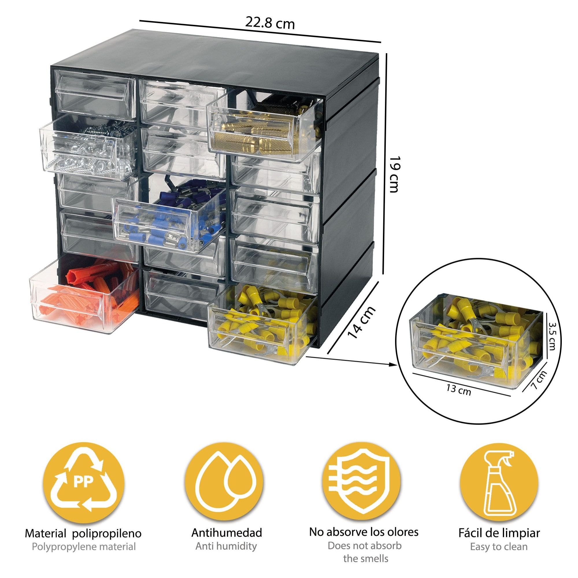 Unidad de almacenaje modular con 15 cajones pequeños, Artplast