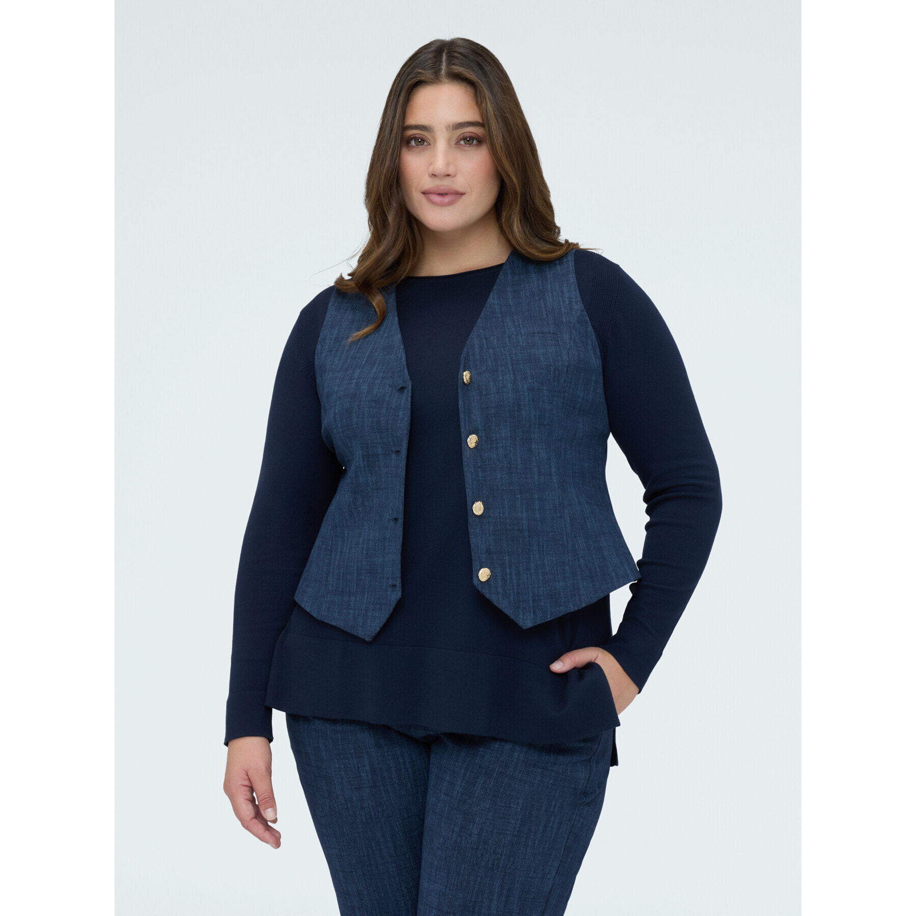 Fiorella Rubino - Gilet in Punto Milano con bottoni - Blu