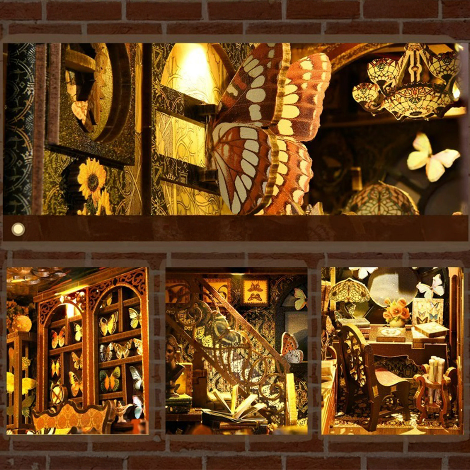 Colección de Mariposas. Book Nook de madera, diseño 3D realista con gran detalle, cubierta y luces led.