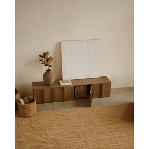 Mueble TV de chapa de fresno natural con listones en tono avellana en varias medidas