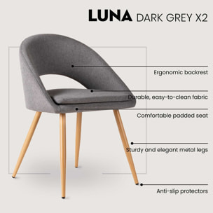 Pack 2 sillas gris para comedor o salón con reposabrazos y tapizadas