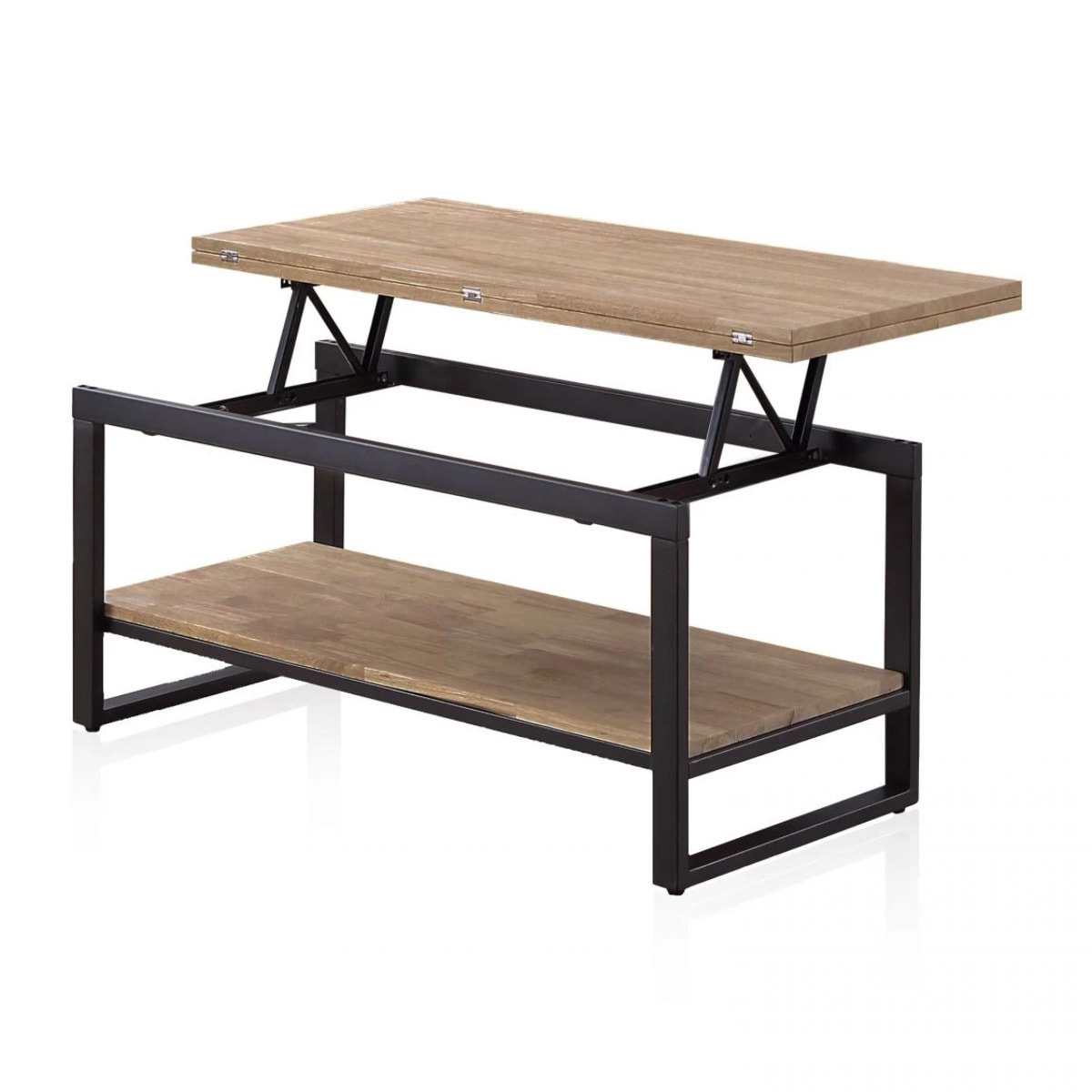 Mesa de centro elevable y extensible en negro y roble honey 46-91x48,3-57,6 Rens Roble Honey - Negro