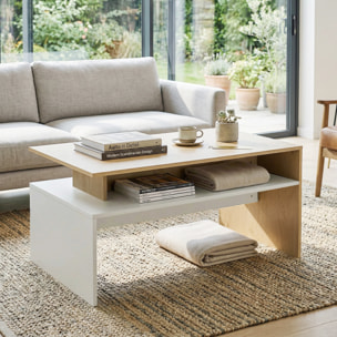 Mesa de Centro Moderna, Mesa baja para Salón con Compartimento para Salón, Sala de Estar, 95x55x50 cm, Natural y Blanco