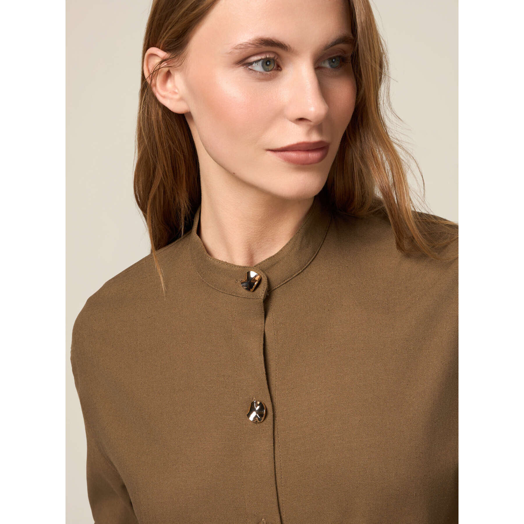 Oltre - Chaqueta camisa mezcla de lino - Verde militare