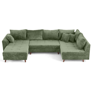 Rune - canapé panoramique d'angle droit 7 places en velours texturé - Vert sauge